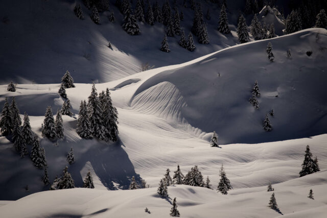 textures de neige vers le refuge de Bostan - Samoens